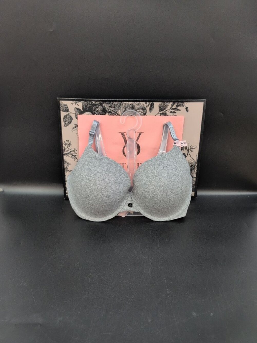 Victoria Secret Perfect Shape Cotton Logo Hardware Push Up Bra 36DD Heather Grey